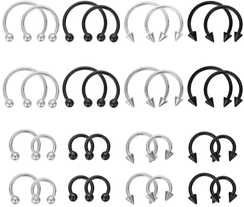 Lusofie 32PCS Stainless Steel Nose Ring Set, Septum Piercing Jewellery Kit