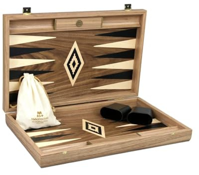 Chessgammon Manopoulos Backgammon-Set aus antikem Walnussholz, 58,4 cm, mit Aufbewahrungsregalen