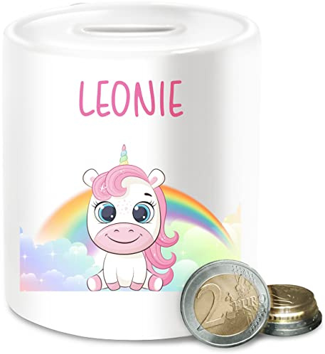 Spardose - Einhörner - Süßes Einhorn mit Name personalisiert I Unicorn - Unisize - Weiß - spardosen Kinder personalisierte sparbüchse Unicorns Kita Keramik Regenbogen kinderspardose einhörnern