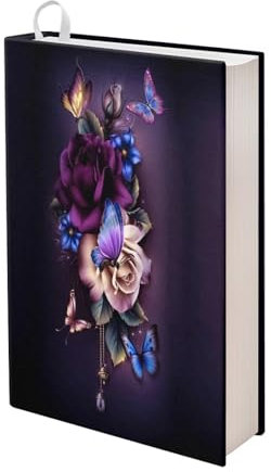Dolyues Buchumschlag mit Schmetterlingen, Buchhülle für Buchliebhaber, violette Rose, Hardbook-Cover für Taschenbuch, Buchschutz, dehnbarer Lehrbuchumschlag, waschbarer Stoff