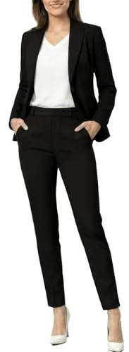 Marycrafts Women's Pant Suits Set – Professional Business Suiting Blazer and Pants 2 Piece Outfit 14 Black