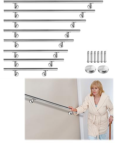 JOIEYOU Pasamanos de acero inoxidable, 180 cm, pasamanos para escaleras, pasamanos de pared, soporte de pared para interior y exterior, pasamanos para balcón