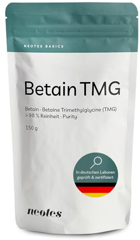 neotes Betain TMG Pulver - 150g Premiumqualität | Über 98% Reinheit, ohne Zusätze - 2400 mg pro Tag | Betaine unterstützt Homocystein Haushalt | Vegan, Laborgeprüft & Wiederverschließbar