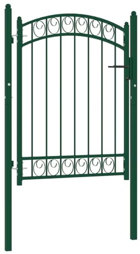 vidaXL Zauntor mit Gewölbter Spitze Gartentor Gartentür Hoftor Gartenpforte Hoftür Zauntür Gartenzaun Tor Tür Pforte Metalltor Stahl 100x125cm Grün