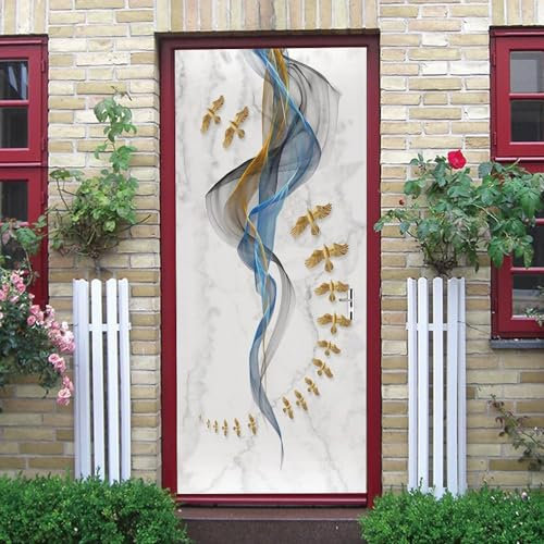 Türaufkleber Türtapete Türbilder Türposter Selbstklebend 3D Goldener Vogelrauch 85 X 215 Cm / 33,46 X 84,64 Zoll Pvc Wasserdicht Abnehmbare Wandbilder Für Schlafzimmer Haus Bad Wc Büro Dekoration - Tü