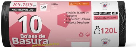 Bolsas Basura, Bolsas Basura 120L, Resistentes, Aptas para Cubos de Basura de 120L, Antigoteo, Bolsas Basura Grande Plástico, Apta para Todo Tipo de Desechos, 85x105 cm - Ofituria (10 bolsas, 120L)