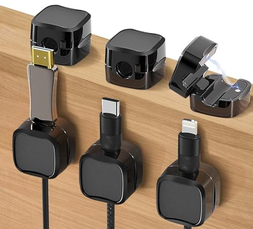 Kabelhalter Magnetisch Kabelmanagement Organizer Kabel Magnetclips, 6 Stück Kabelclips Selbstklebend Feder Kabelklammern Ladekabel Halter für Schreibtisch/Wand kabelklemme für Netzkabel, Ladekabell