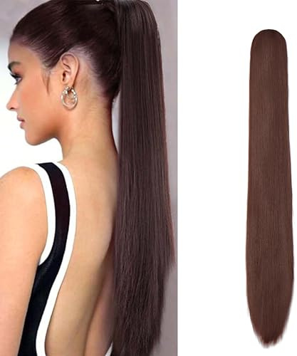 Gairyan 60 cm hästsvans hårstycke fläta förlängningar lång slät klämma claw clip in ponytail Extensions syntetiskt hårförlängningar rak hårdel hårförlängning för kvinnor (mörk auburn)