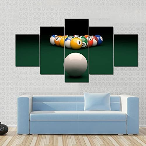 Kunstdrucke Gemälde 5 Teilig Leinwand Drucke,Wand Für Zuhause Malerei Wohnzimmer Wohnung Deko Modulare Bilder Billard Grüner Tisch Hd Gedruckt Poster 200 X 100 Cm Schlafzimmerbürohotelwandkun -0R8Y+P7