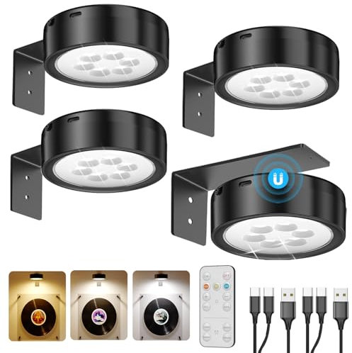 Wireless Picture Lights for Wall, Black 2600mAh USB Rechargeable Led Picture Frame Light Battery Operated Art Lights for Paintings Stick On Display Cabinet Light Remote Magnetic Spotlight for Decor