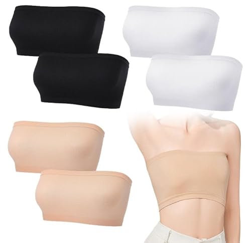UILYNIU 6 Pezzi Reggiseni a Fascia Senza Spalline Bra Top a Tubo Corto Bralette Bandeau Non Imbottito Elasticizzato per Donna Cuciture Elasticizzato Bandeau Top Brassiere Donna (Nero, Beige, Bianco)