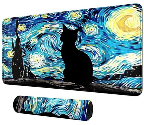 DIGTIALL Cat On Starry Night Card Mat for MTG & TCG Playmat Mouse Pad,23.6 x 13.8 Game Mat Trading Card Game Playmats Table Mat Perfect for Card Games Video Games Computer Office