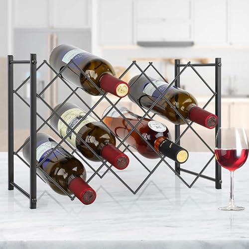 RUYICZB Rangement Bouteille Posable, Petit Casier À Vin Moderne Autoportant -Porte Bouteilles À 4 Niveaux pour Armoire, Garde-Manger, Cave À Vin, 10 Bouteilles Porte-Bouteilles,Noir