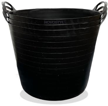 42L Flexi Tubs 3 Packs - Durable Flexible Buckets for Home & Garden Equestrian Versatile Large Garden Tubs with Handles, Handy Builders Buckets Heavy Duty, Ideal Bath Bucket & Flexi Bucket, (Black)