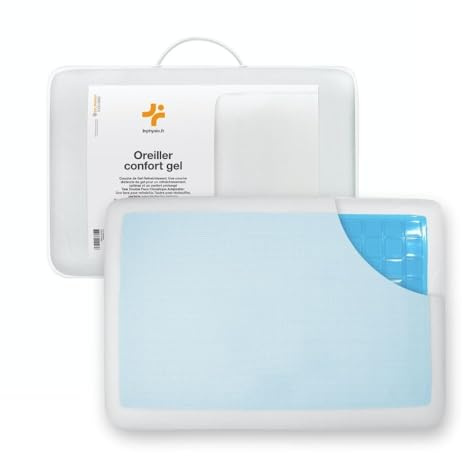 Inphysio Cuscino ergonomico in Memory Foam con gel refrigerante - Cuscino rettangolare - Cuscino ortopedico - Rivestimento double-face - 60x40x13 cm - Bianco