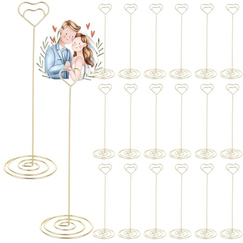 GBACHOOSE 20 Pcs Table Number Holders, 220mm/8.66 inch Heart Shaped Place Card Holder, Tall Table Number Stands Gold Table Card Holders for Wedding Party Reception Restaurant Memo