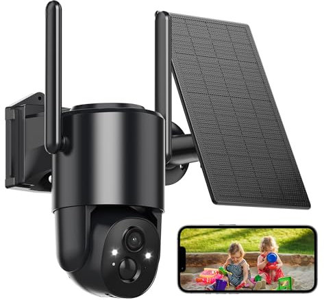 2K Überwachungskamera Aussen Solar Akku: Kamera Überwachung Aussen Kabellos WLAN Kamera Outdoor Solar 2,4G WiFi Aussenkamera Schwarz mit Farb-Nachtsicht PIR Bewegungsmelder Alarm IP66 Zwei-Wege-Audio