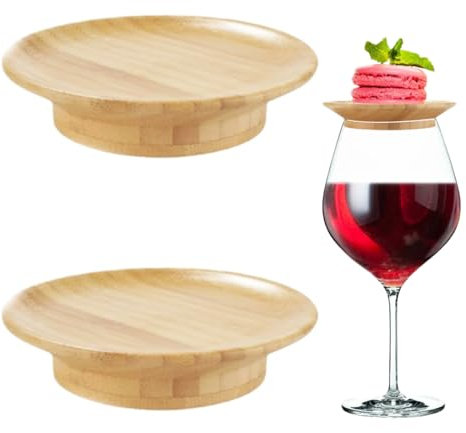 IKOPFLN 2 Pezzi Topper Per Bicchieri Da Vino in Legno, Tagliere Per Salumi Con Piatto