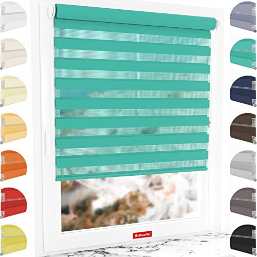 Schuette® Rollo ohne Bohren & mit Bohren 2in1 ● Tag & Nacht Doppelrollo Kollektion: Sea Eye (Türkis) ● 35 x 130 cm (Breite x Höhe) ● Suprafix Klemmrollo = Klemmfix 2.0 ● 60s Montage mit Video