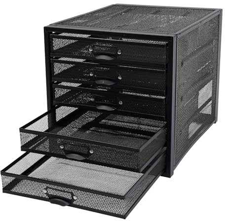 Owneed Papier Sortierer mit 5 Schubladen/Office Desk Paper Organizer/Schubladenbox - Drahtgeflecht Büroablage/Aufbewahrung Ordner/Schnellhefter/Organisator/Schreibtisch Schwarz