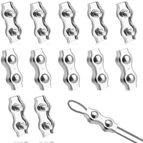M4 Duplex Klemme, 12 Stück Drahtseilklemme, 304 Edelstahl Seilklemme | Seilklemmen für 3mm Stahlseil Drahtseil Wäscheleine Markise Fixiert