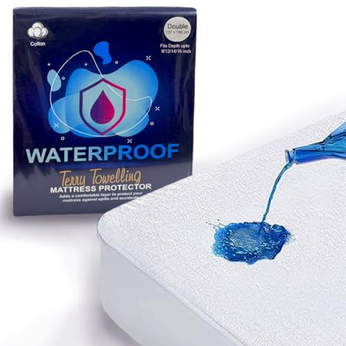 Makooz Waterproof Mattress Protector Double Bed - Deep Fitted, Fits Depths upto 40cm - Hypoallergenic, Non-Noisy, Washable, Anti-Allergy Terry Towel Cotton Topper - Soft Nonslip Cover Sheet -135x190cm