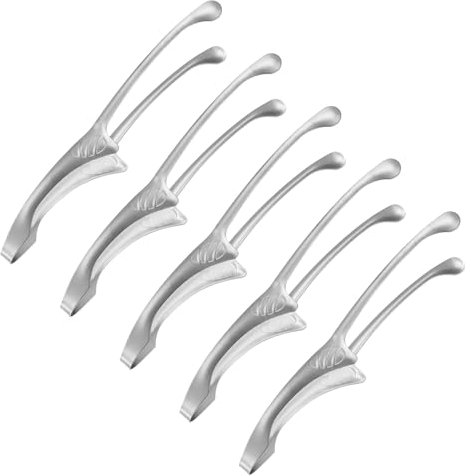 M METERXITY 5 Pcs Korean and Japanese BBQ Tongs 10 Inch Barbecue Tongs 430 Stainless Steel Kitchen Self-Standing Grill Non-Slip for Grill/Salad/Camping/Cooking [Silver]