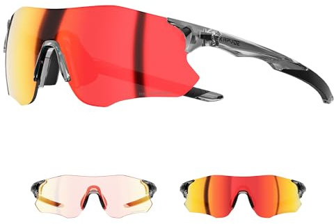 KAPVOE Fahrradbrille Selbsttönend Herren Damen 26g Ultraleicht Schnelle Brille MTB Radfahren Radbrille Sport Sonnenbrille MTB Radbrille Rennrad Radsport Laufbrille K1129