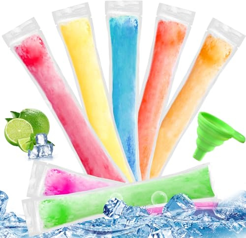 Sachets de Glace à l'eau, 200 Sachets pour Moules à Glace, Sans BPA, avec 1 Entonnoir, Sachets Jetables pour Moules à Glace au Yaourt, Bonbons et Crème Glacée
