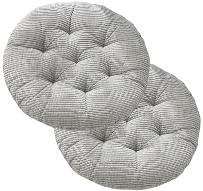 Hiseng 2er-Set Cord Sitzkissen Tatami Stuhlkissen Runde Weiches Baumwolle Dickes Matratzenkissen Bodenkissen Sitzpolster für Esszimmer Küche Terrasse Stuhl (Grau,40x40cm)