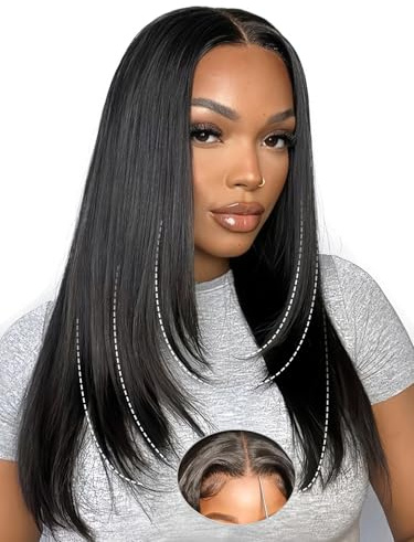 Layered Cut Face-Framing Glueless Wig Human Hair Echthaar Perücke Vorgezupft, Vorgeschnitten, 200 Dichte Perücke Damen Echthaar 7X6 Straight HD Lace Wear and Go Wig for Women Beginner Friendly 26 Zoll