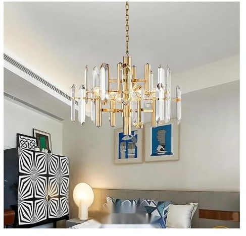 OZBME Lámparas Colgantes LED de diseño con Cristales Dorados, iluminación de araña, luminaria de suspensión (Regulable 80 cm) (luz Neutra 60 cm)