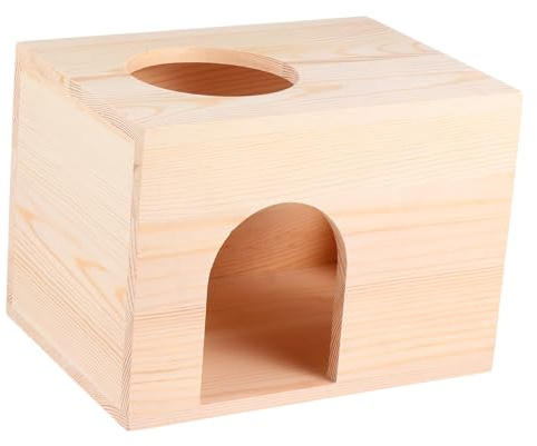 UKCOCO Maison en Bois pour Cochon d'Inde Et Écureuil, Mangeoire Multifonctionnelle en Bois Naturel, Cabane Rectangulaire Solide, Refuge Confortable pour Petits Rongeurs