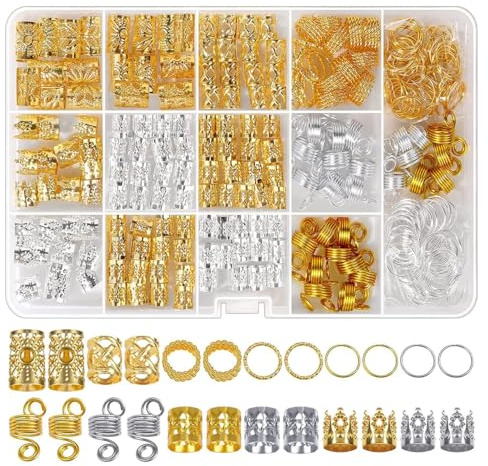 Vikrami Lighting 260 Stück Haarschmuck für Zöpfe, Haar Schmuck, Braids Schmuck haarschmuck, Loc Schmuck für Haar Dreadlock, Verstellbar Cuffs Haar Dreadlock Zubehör für Damen Mädchen
