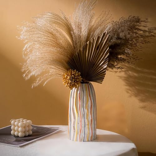 Keramik Vase, SUKIYPO Moderne Vasen für Nordisches, Groß Vasen Deko, ästhetische Regenbogenvase Boho Blumenvasen für Zuhause, Wohnzimmer, Büro, Bauernhaus, Couchtisch Dekoration