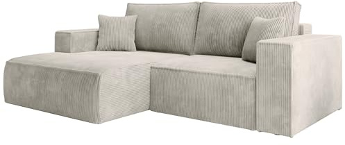 Selsey Ecksofa Greige Sofa Mit Schlaffunktion Linksseitig Inkl. Bettkasten 240 x 167 cm Und Abnehmbare Rückenkissen Kleines Couch Sofa Modular Ottomane Kompakt Für Kleine Wohnräume Cord Bezug