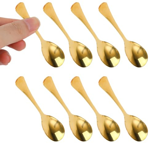 Penitue 8pcs Mini Stainless Steel Spoons, 7.3x1.7cm/2.9x0.67in Tiny Cute Small Spoons for Spice Jars Condiments Sugar Honey Coffee Tasting & Dessert Little Decoration (Gold)