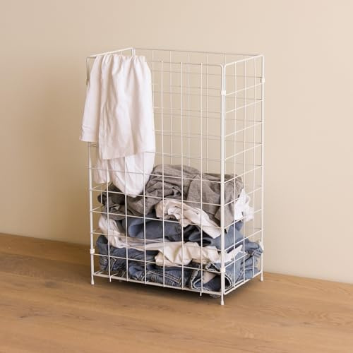 MyWire® Wäschekorb – klappbarer Metall‑Drahtkorb mit 87 L (41x25x61 cm), stilvoller Industrial Look, stabil, platzsparend, ideal für Bad, Schlafzimmer & Waschküche (Lech 2 - Verkehrsweiss)