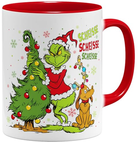 OM3® lustige Weihnachts Kaffee-Tasse mit Spruch - scheiß Weihnachten - Keramik Becher - 325ml - Beidseitig Bedruckt - Rot