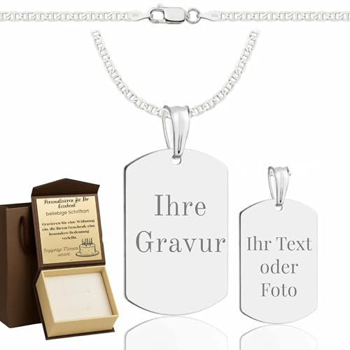 ZELYA chaînes pour hommes en argent 925, cadeaux personnalisés pour hommes - Plaque d'identité avec gravure, bijou militaire, dog tag militaire, 55 cm, Argent, Pas de gemme