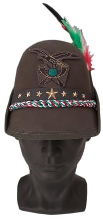 MP di Marco Paternesi Cappello Alpino Congedo | Berretto Alpino Tradizionale con Penna, Fregio Ricamato, Piumetto Tricolore e Trecciola | Taglie 46–60 | Cappello Alpini Cerimonia/Collezione (58)
