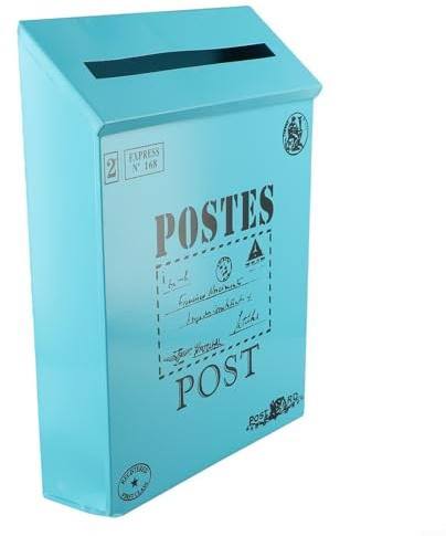 Bebykilemi Boîte aux lettres vintage en métal avec design rustique pour décoration d'intérieur et accessoires de photographie, boîte aux lettres murale d'extérieur en plusieurs couleurs (bleu)
