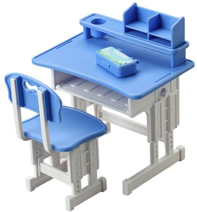 INSEOWI Lern-Schreibtischstuhl, Miniatur-Möbelmodell für Kinder, frühkindliche Bildung, Möbel, 1/12, Puppenhaus-Szeneneinstellung, Zubehör, Kinder-Schreibtisch und Stuhl, Puppenhaus-Zubehör