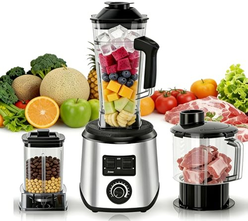 Standmixer Hochleistungsmixer 6000W, Mixer Smoothie Maker,15 Verstellbare Geschwindigkeitsstufen Drei Mixbehälter Edelstahlklingen 3-in-1-Mixer zur Zubereitung von Milchshakes und Smoothies (3 in 1)