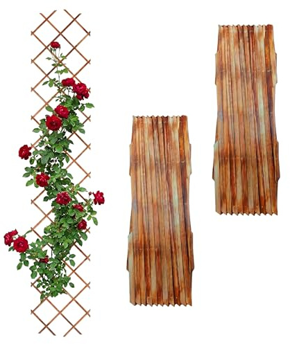 Relaxdays Rankgitter ausziehbar, 3er Set, 270x45 cm, Holz, geflammt | Wandmontage, Rankhilfe Kletterpflanzen, Holzgitter