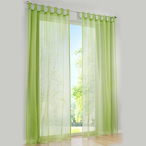 HongYa 1er-Pack Schlaufenschal Uni Gardine Transparenter Voile Vorhang H/B 225/140 cm Grün