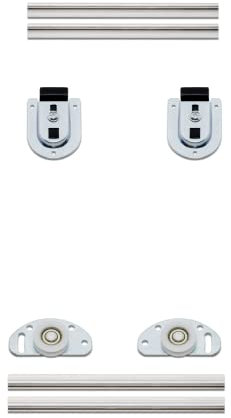 Möbelschiebetürbausatz inkl. Beschläge für 2 Türen, Obere und untere Laufschiene in 2000 mm | Geeignet für Möbelkorpus gebundene Schiebetüren Aluminium