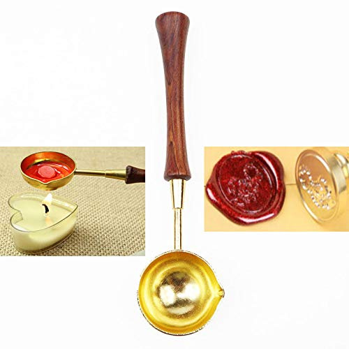 MNYR Cucchiaio da fusione vintage elegante con manico in legno di rame, cucchiaio di fusione con finitura dorata per sigillo di cera, cucchiaio per fusione, mestolo, inviti di nozze, messa, sigillo di