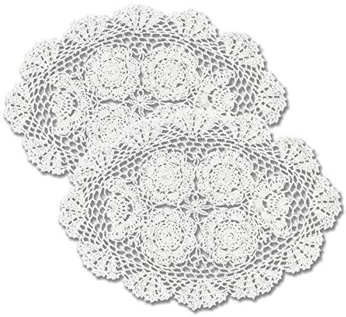 Gracebuy Set di 2 centrini ovali in cotone bianco, 28 x 43 cm, 100% fatti a mano, all'uncinetto, in pizzo