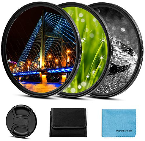 Fotover 37mm Star Filter 3 Pieces (4 Points,6 Points,8 Points) with Centre Pinch Lens Cap for Canon Nikon Sony Olympus and Other DSLR Cameras + 3 Slot Filter Pouch